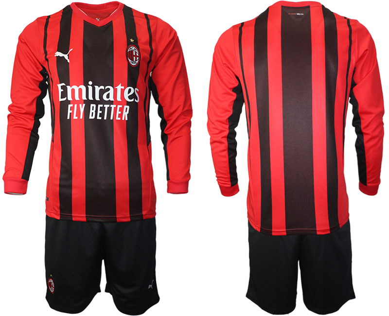 Cheap Men 2021-2022 Club Ac Milan home red Long Sleeve blank Soccer Jersey